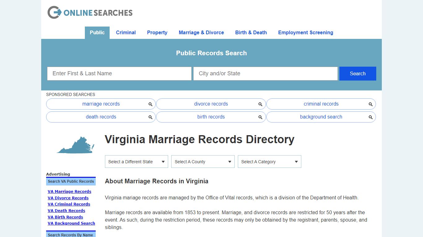 Virginia Marriage Records Search Directory - OnlineSearches.com